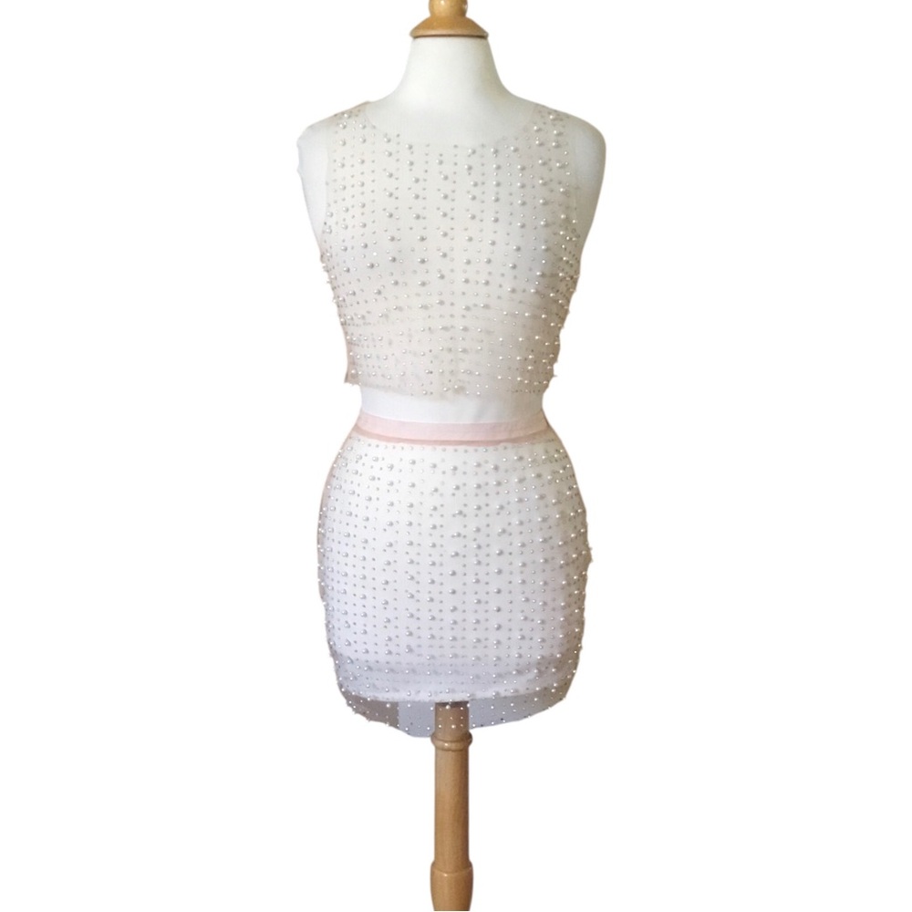 Beach Bunny Swimwear Glitzy Girl Mesh Pearl Top Skirt Set - Picture 3 of 16